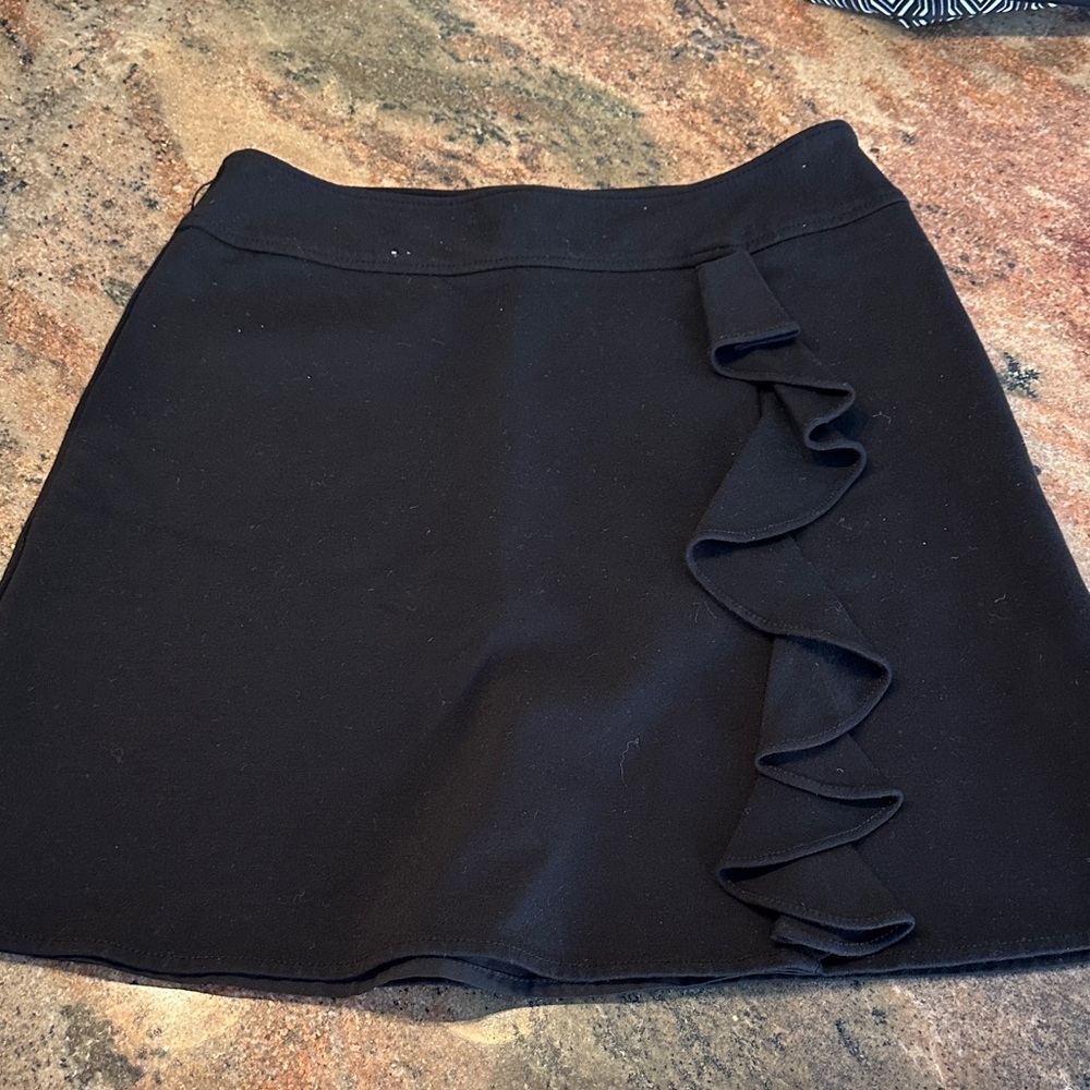 White House Black Market Elegant Black Ruffle Mini Skirt